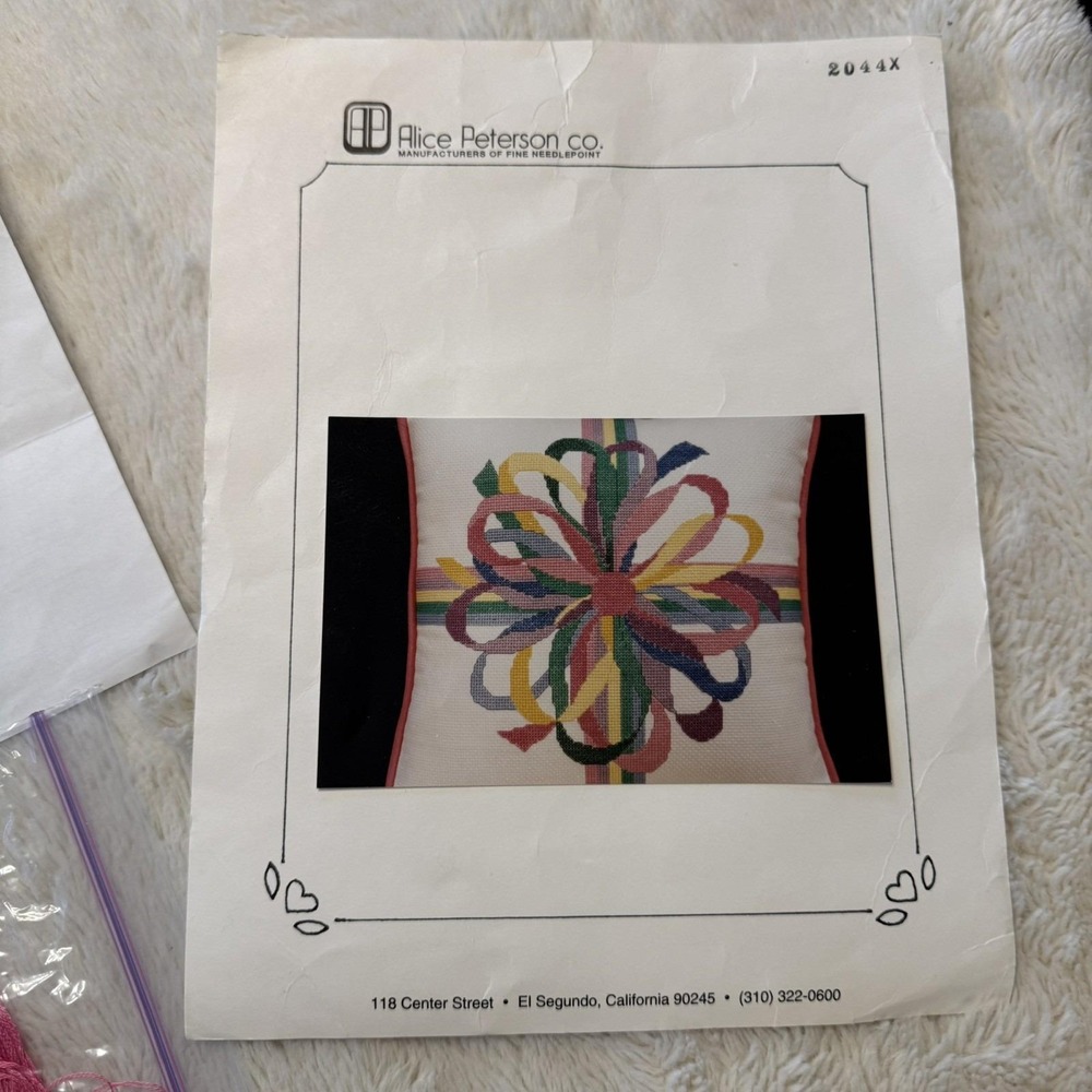 Vintage Alice Peterson Needlepoint Kit Colorful Rainbow Ribbon Pillow 2044X
